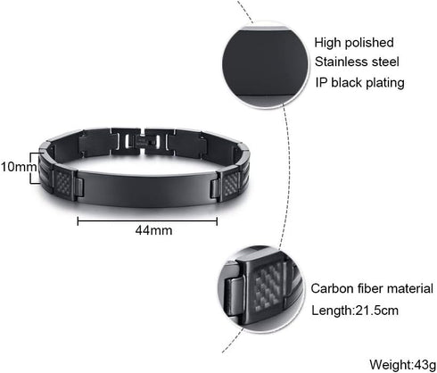 MEALGUET Stainless Steel Religous Scripture Quote Faith Christian Bible Verse Inspirational Cross Carbon Fiber Link Bracelet for Men...