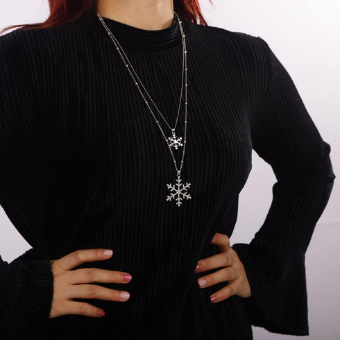 Crystal Double Snow Flake Pendant Long Necklace for Women Sweater Chain Necklace Choker Adjustable Elegant Jewelry Rhinestone Accessories Dressy C...