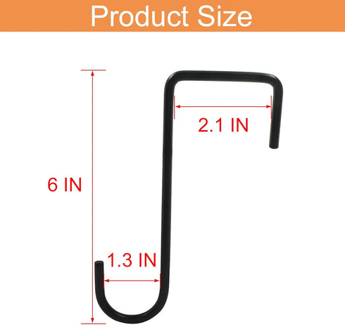 6PCS Vinyl Fence Hooks, 2 x 6 Inches Patio Hooks, Black Powder Coated Steel Hangers for Hanging Bird Feeder, Plants, Lights, Planters, Pool Equipm...