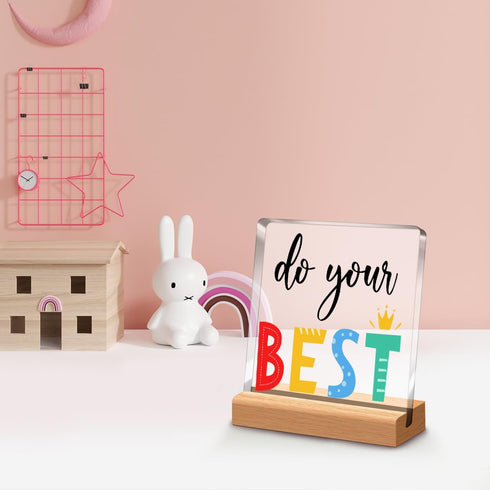 Inspirational Desk Decor,Do Your Best Acrylic Desk Plaque Sign with Wooden Stand for Home Office Dorm Shelf Table Decor A324...