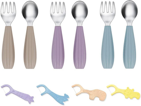 Toddler Utensils, 6PCS Toddler Forks and Spoons Set, Kids Silverware Set with Silicone Anti-Choke Handle, Self-Feeding Toddler Utensils, Children ...