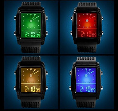 MASTOP Unisex LED Waterproof Digital Wristwatches 2 Time Zone Digital Electronic Wristwatches Black...