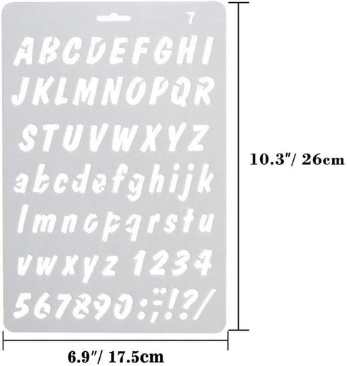 Pack of 8 Plastic Alphabet Letter Number Drawing Painting Stencils Scale Template Sets for Bullet Journal Stencil Planner/Scrapbook/DIY Painting C...