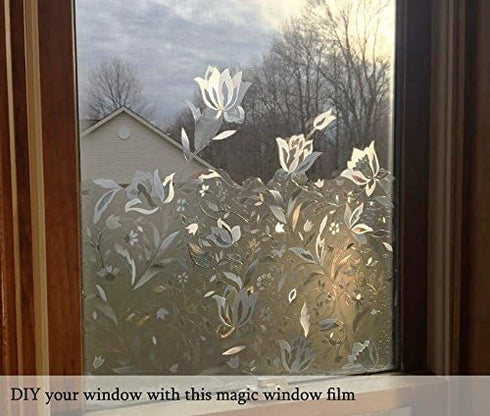 NIVIY Excellent Quality 3D Static Cling Window Film with Installation Tools Self Adhesive Window Covering Decorative Flower Privacy Film for Windo...