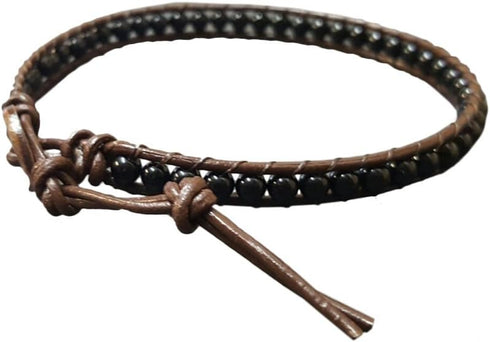 Infinityee888 Onyx Bead Anklet bracelet 10-10.5 inches woven with Leather cord beautiful handmade hippie bohemian Unisex Anklet Gift Idea for Both...