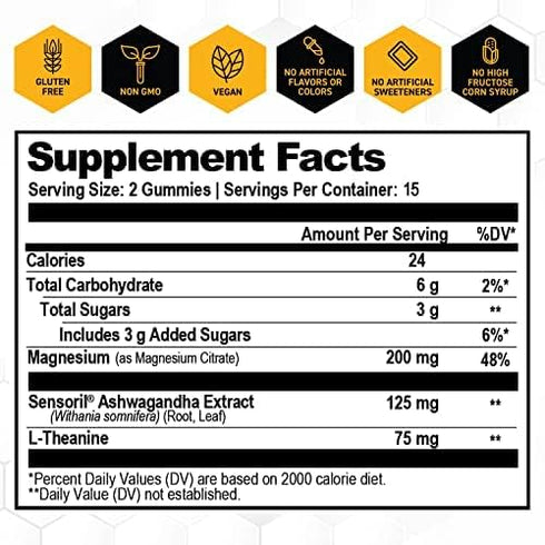 ZEN Magnesium Gummies - Premium Sensoril Ashwagandha Gummies w/L-Theanine - Magnesium Citrate Gummies for Calm & Stress Support - Magnesium Supple...