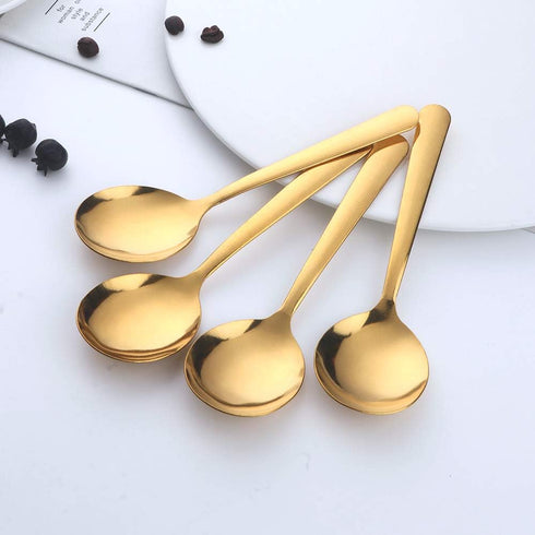 Bouillon Round Spoon 12 Pieces Stainless Steel Soup Spoons, BUY&USE 5.9-Inch Gold Color Dinenrware...