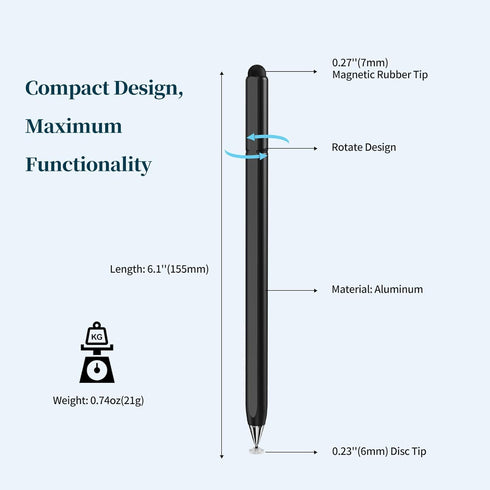 Stylus Pen for Touchscreen, 2 in 1 High Sensitivity Rotatable Disc Stylus for iPhone iPad Pro Tablets Samsung Tablets Chromebook All Universal Tou...