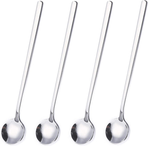 Stainless Steel Coffee Spoons, 6.7 Inch Stirring Spoons, Cocktail Stirring Spoons for Coffee Tea Dessert Cake Ice Cream Cappuccino (Round-Silver-4...
