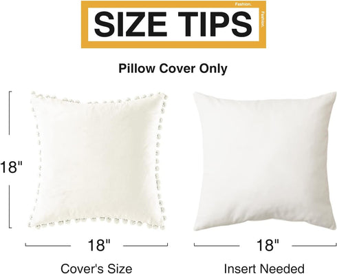 Top Finel Decorative Throw Pillow Covers 18x18 Set of 2, Cream White Couch Square Pillow Covers for Sofa Bed, Soft Velvet Cushion Covers with Pom ...