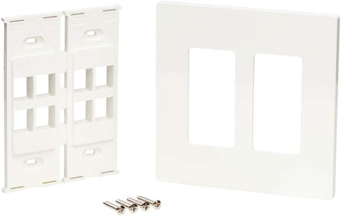 Tripp Lite 8-Port Universal Keystone Double-Gang Wall Plate, 2-Gang Faceplate, Adaptable, TAA, White (N080-208)...