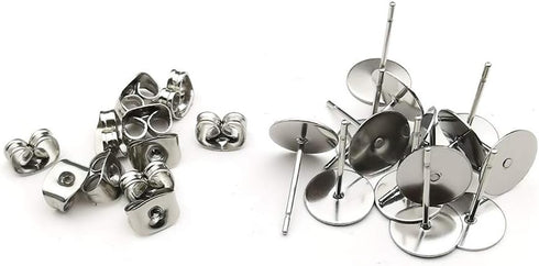 400pcs Hypoallergenic Stainless Steel Earrings Posts Flat Pad Blank Earring Pin Studs with Butterfly Earring Backs for Jewelry Making Findings (8m...