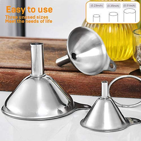 Kitchen Funnels for Filling Bottles, YGDZ 3pcs Small/Medium/Large Food Grade Stainless Steel Metal Kitchen Funnels Set for Essential Oil Spices Li...