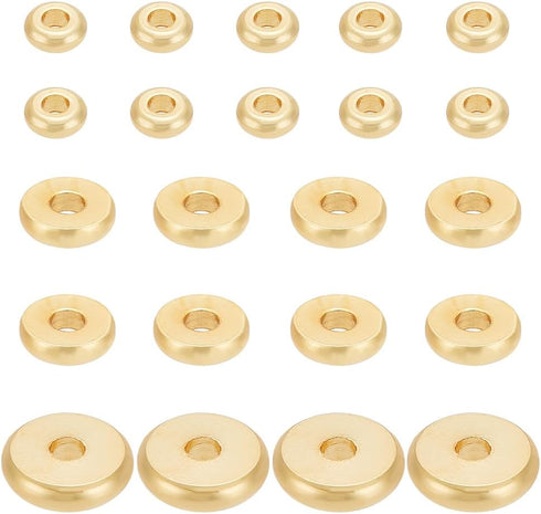 BENECREAT 60Pcs 3 Sizes Real 18K Gold Plated Brass Disc Spacer Beads, 4/6/8mm Gold Flat Round Jewelry Heishi Disc Spacer Beads for Bracelet Neckla...