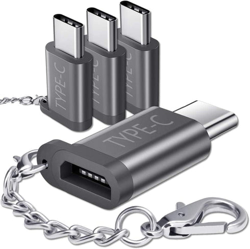 JSAUX Micro USB (Female) to USB C Adapter 4-Pack, Aluminum USB Type C Adapter with Keychain Fast Charging Compatible with Samsung Galaxy S10 S9 S8...