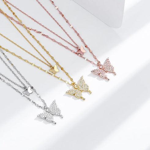 Silver Butterfly Necklace for Women Layered Rose Gold Butterfly Necklace Gold Butterfly Choker Necklace Purple Butterfly Pendant Necklace Silver B...