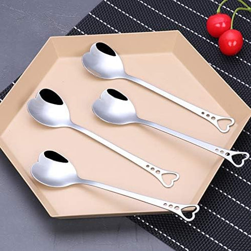 10-Piece Heart-Shaped Stainless Steel Dessert Spoon Set for Home, Restaurant, Cafe, and Bar - Elegant Design, Multi-Functional Usage, and Durable ...