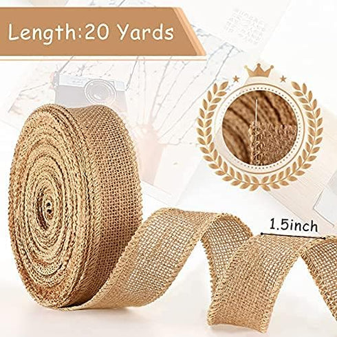 Waydress Natural Burlap Ribbon Burlap Edge Fabric Craft Ribbon for Bow Wreath Tree DIY Decor Outdoor Wedding Home Christmas Party Decoration(1.5 I...