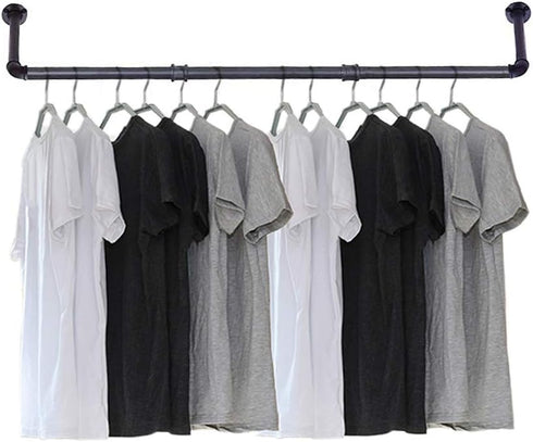Industrial Pipe Clothing Rack, 30'' Wall Mounted Clothes Garment Rack , Black Iron Pipe Clothes Hanging Bar, Heavy Duty Metal Hanging Rod for Reta...