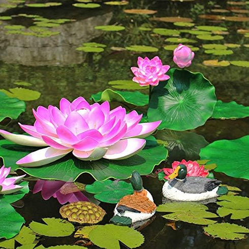 11Pcs Artificial Floating Plants Water Lily Lotus Flower and Leaves Pads for Home Garden Ponds Pool Aquarium Fish Tank Landscape Decoration...