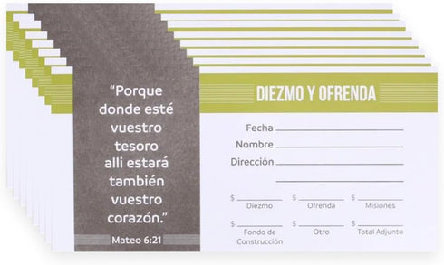 SPANISH ENVELOPE FOR TITHE AND OFFERING 100 COUNT (Green & White)...