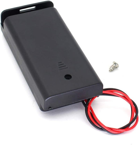 2 AA Battery Holder with Leads Wires ON/Off Switch and Screw Cap Case Back Cover Connection 2 Slots x 1.5V 3 Volt Battery Spring Clip Storage Box ...