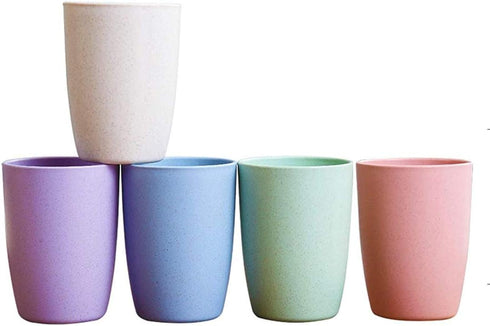 Eco-friendly Unbreakable Reusable Drinking Cup for Adult(12 OZ), Wheat Straw Glasses Healthy Tumbler Set 5-Multicolor, Dishwasher Safe...