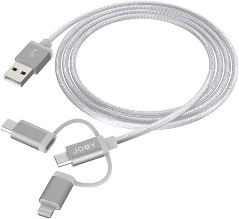 JOBY 3-in-1 Charging and Sync Cable, 1.2m Length, Space Gray, Lightning Cable, USB C Cable, Micro USB Cable, Smartphone Cable, MFi Certified...