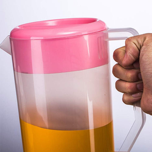 Housoutil 1PC Plastic Large Water Pitcher with Lid, 4L/ 140oz Carafes Mix Drinks Water Jug, Plastic Straining Pitcher Round Lid for Hot/Cold Lemon...