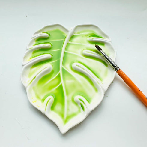 Porcelain Watercolor Palette 6.7in Monstera Leaf Artist Professional Ceramic Palette (Porcelain)...