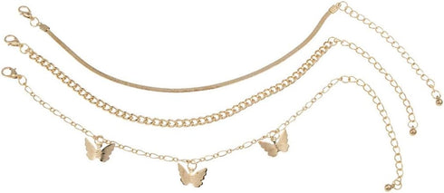 3Pcs Cuban Link Ankle Bracelet Set for Women Gold Plated Stainless Steel Butterfly Snake Chain Anklets Layered Butterfly Chain Anklet for Summer B...