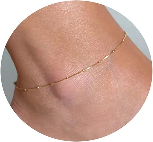 Ankle Bracelets for Women 18K Gold Plated Dainty Layering Anklets for Women Layered Twisted Rope Coin Chain Anklet Bracelets Waterproof Beach Summ...