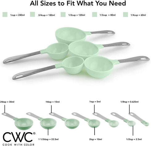 COOK WITH COLOR Measuring Cups Set and Measuring Spoon Set, Stainless Steel Handles, Nesting Kitchen Measuring Set, Liquid Measuring Cup Set, 12 P...
