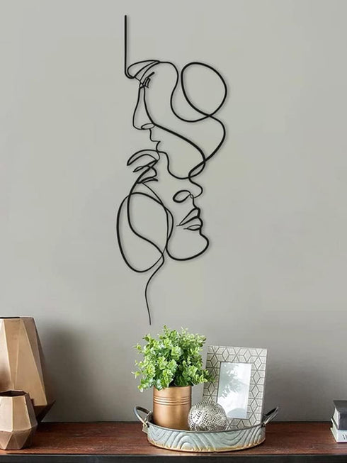 Metal Wall Art Minimalist Facial Line Wall Decor Abstract Iron Wall Sculpture Modern Black Home Hanging Wall Art Decor for Living Room Bedroom Bat...