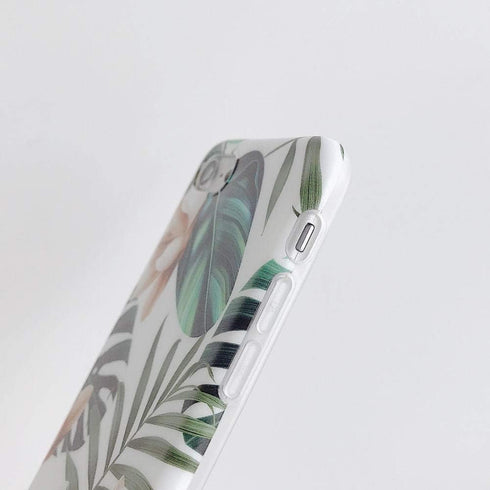 for iPhone SE2022 Case, SE2020 Case, 8 Case,7 Case for Women Girls,Green Leaves with White Floral Pattern Design, Slim Fit Clear Soft Full-Body Pr...