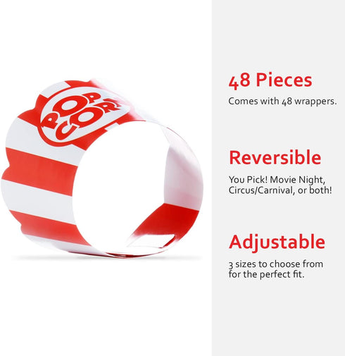 Popcorn Cupcake Wrappers, Red and White Striped - Circus Party Supplies, Carnival Decorations, and Movie Night Theme - Set of 48 for Birthday Part...