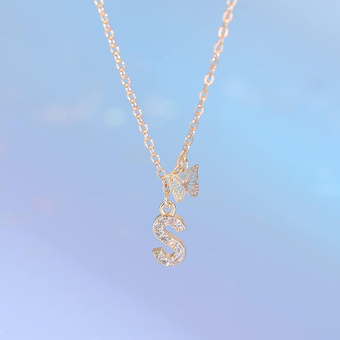 MJartoria Dainty Initial Necklace Butterfly Pendant Necklace, 14K Gold Plated Cubic Zirconia Letter Dainty Necklaces Jewelry Birthday Gifts for Wo...