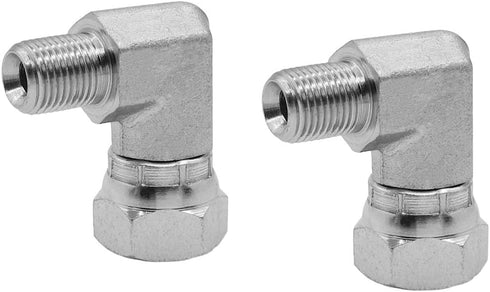 (2-PACK) 1501-02-04 Hydraulic Hose Adapter Fitting 1/8" Male (1/8"-27NPTF) × 1/4" Female (1/4"-18NPSM) Swivel 90° Elbow SAE Pipe Joints Tube Conne...