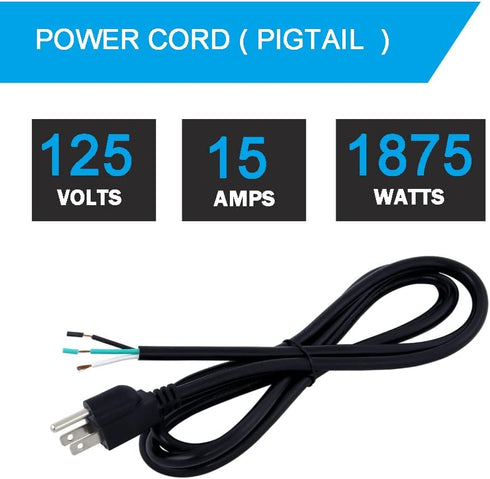 AC Power Cord Pigtail Heavy Duty 14 Gauge 3 Prong 6 Feet Open End 3 Wire SJT 14AWG Power Supply AC Plug NEMA 5-15P, Replacement AC Wall Cable 15A,...