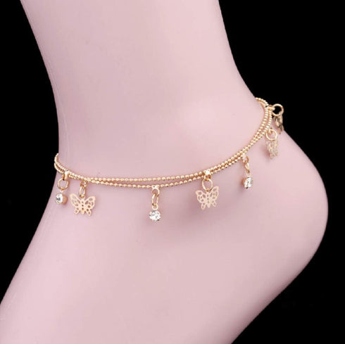 Lzz Ladies charm gold butterfly double-layer ankle chain anklet bohemian adjustable beach anklet footwear...