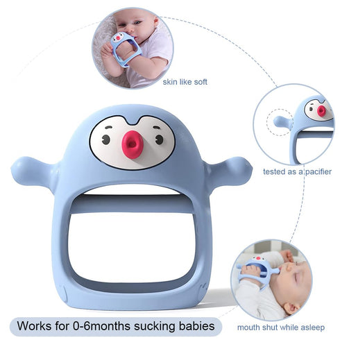 Smily Mia 2pack Penguin Teether for Babies 0-6Month, Silicone Teething Mittens&Baby Chew Toys for 3-6Month, Shower Gift for Baby Boys, Blue+Grey...
