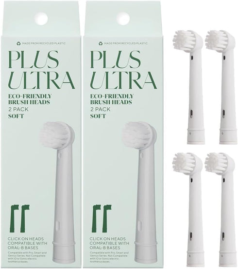 PLUS ULTRA Eco-Friendly Oral-B Compatible Electric Toothbrush Replacement Heads - 4 Heads Per Pack - Soft Toothbrush for Sensitive Teeth...