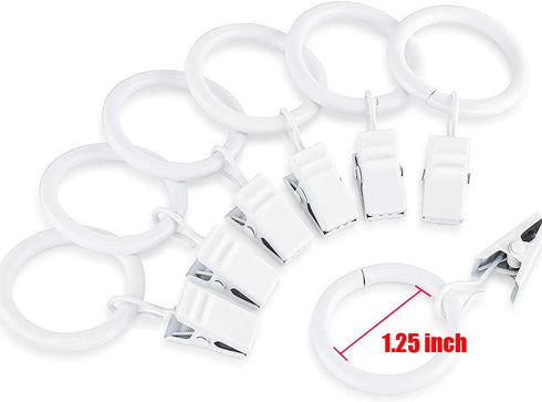 Set of 14 White Iron Metal Curtain Rings with Clips, Drapery Clips Hooks, Curtain Clips with Rings Cafe Curtain Clips, Ring Clips to Hang Curtains...
