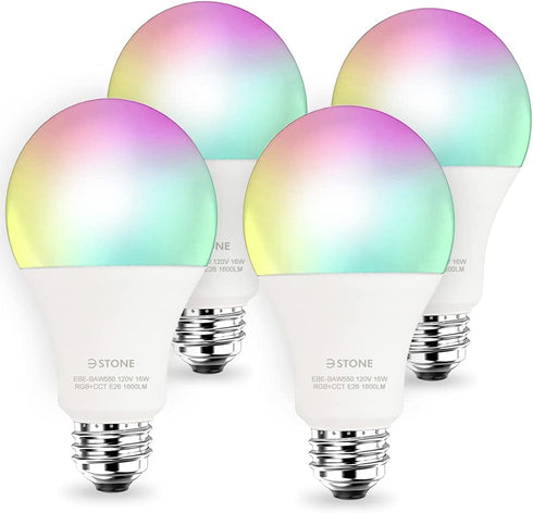 Smart Light Bulbs, 16W 1600 Lumens WiFi LED Color Changing A21 Bulb 100W Equivalent Dimmable 2700K-6500K RGBCW, Tunable White Works with Alexa, Go...