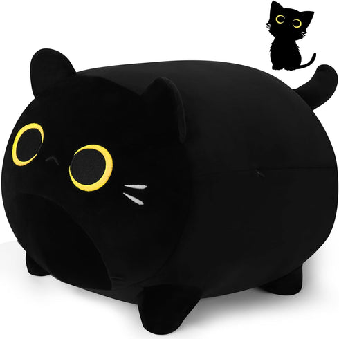Black Cat Plush Pillows-16'' Black Cat Plushies, Gold Eyes Black Cat Plush, Cat Anime Plush Cute Plush Cat Plushie Stuffed Cat Stuffed Animals, So...
