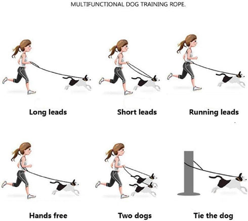 Multifunctional Rope Dog Leash 7.5 FT with Adjustable Double Swivel Hook Hands Free for Small Medium and Large Dogs Running Hiking Camping Walking...