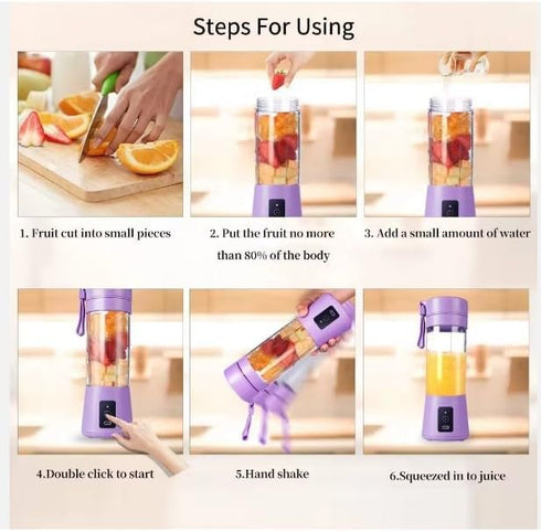 Portable Blender for Shakes and Smoothies, Personal Blender for Kitchen, with Rechargeable USB,380Ml 25 watts With 6 Blades, Handheld Blender for ...