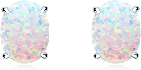 Sterling Silver Opal Stud Earrings for Women, Hypoallergenic Oval Cut Birthstone Birthday Gift Fine Jewelry for Her Mothers Day...