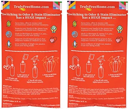 2-Pack TrulyFree Odor & Stain Eliminator - Odor and Stain Remover for Upholstery, Dog Pee, etc - Includes: Empty refillable 16oz Spray Bottle, 2 R...