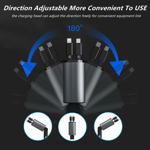 Retractable Car Charger, 4 in 1 Fast Cell Phone Automobile Chargers, with 2.7ft Retractable Cables and 2 USB Ports, Compatible with iPhone15/14/13...
